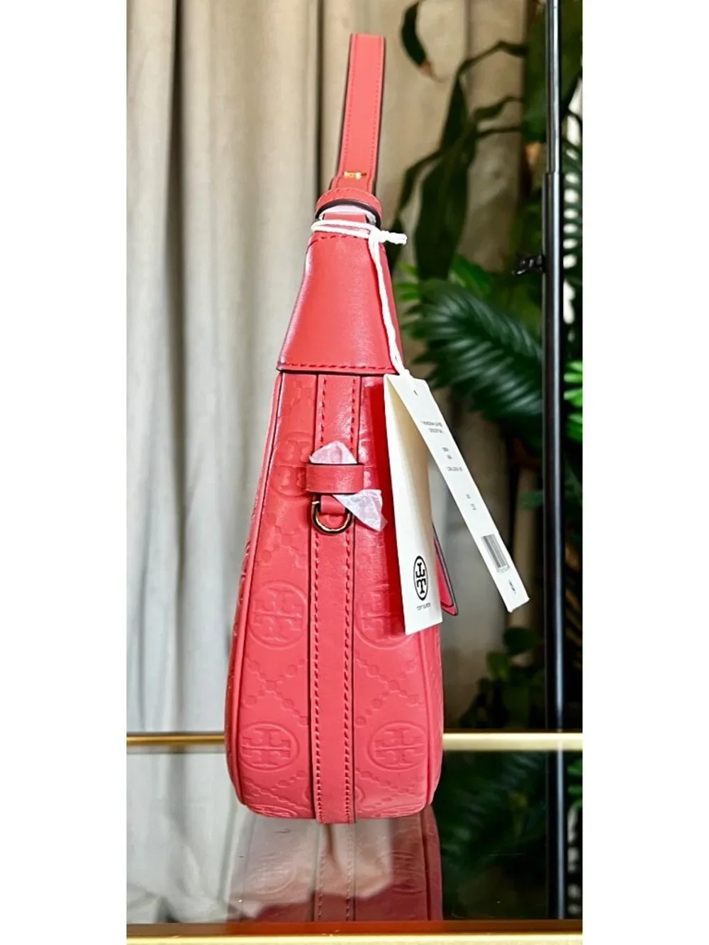 NEW!!!  AUTHENTIC TORY BURCH CORAL CRUSH MONOGRAM CRESENT HANDBAG